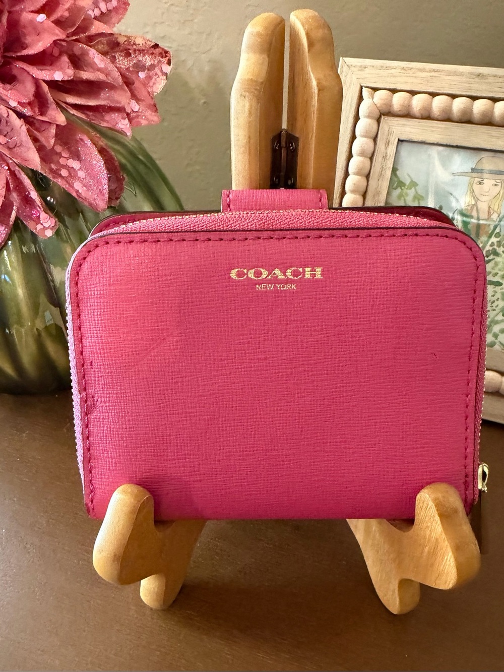 COACH Pink Leather Zip Wallet